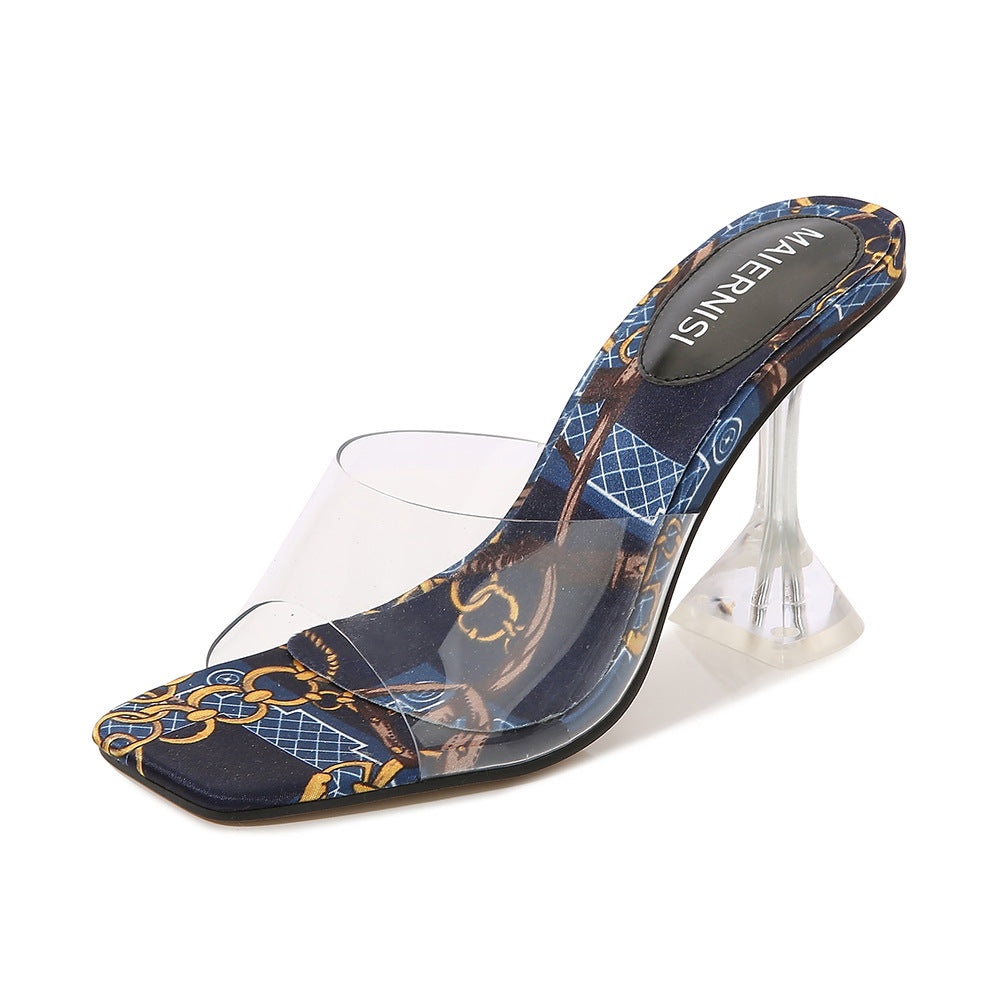 Square Toe  Toe Transparent Sandals Women's High Heels