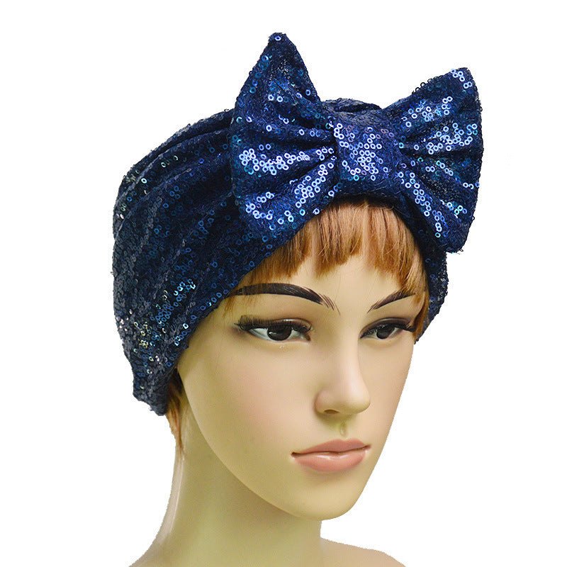 Ladies Fashion New Sequin Bow Bandana Hat