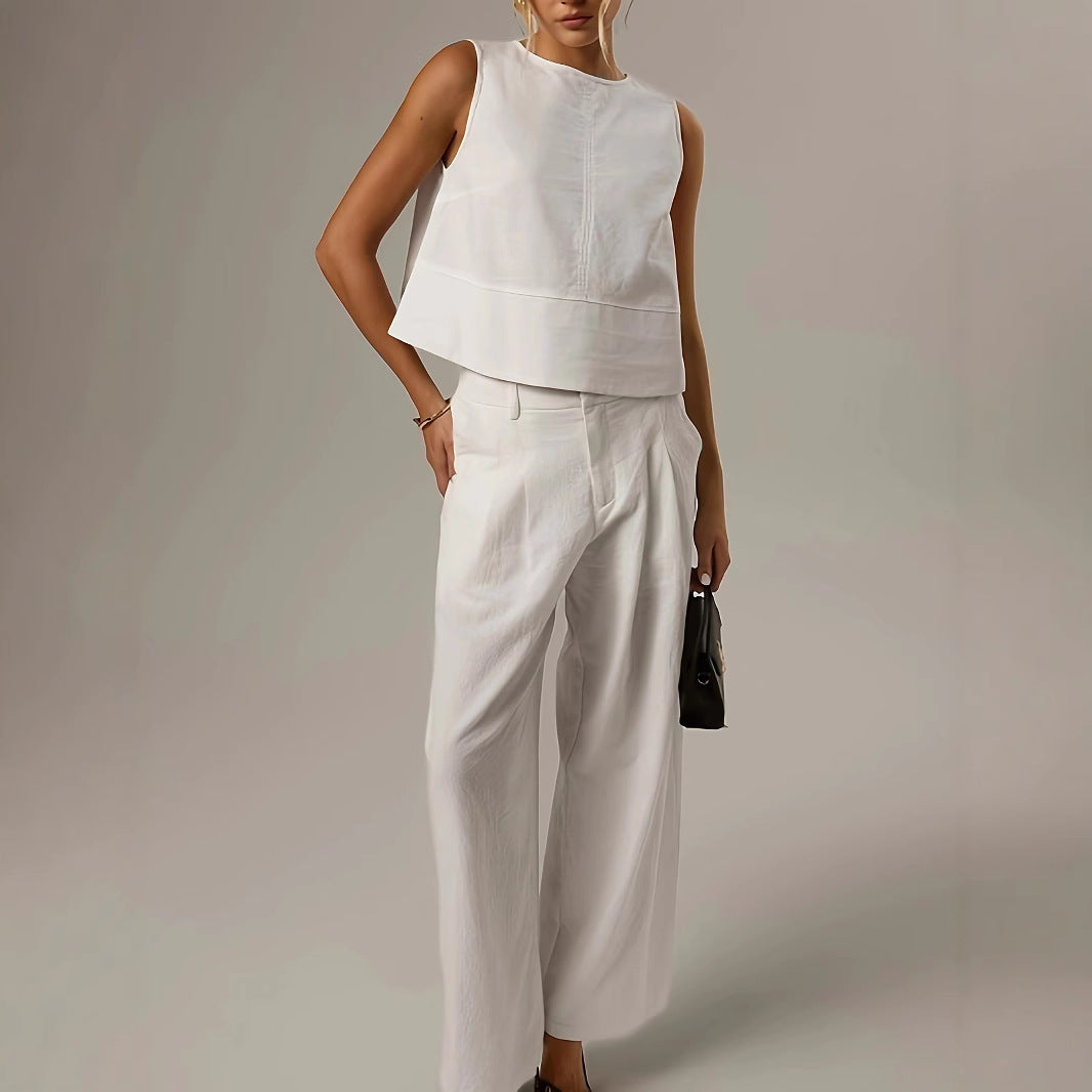 Casual Solid-color Crew-neck Sleeveless Loose-fit Shirt