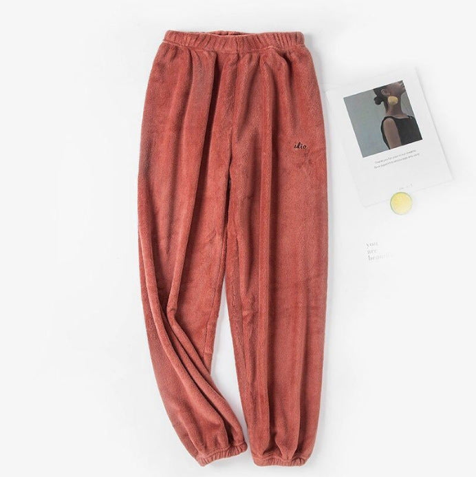 Loose-fitting Ankle-cinched Casual Pants With A Brushed Liningextra-thick And Cozy For Lounging At Home