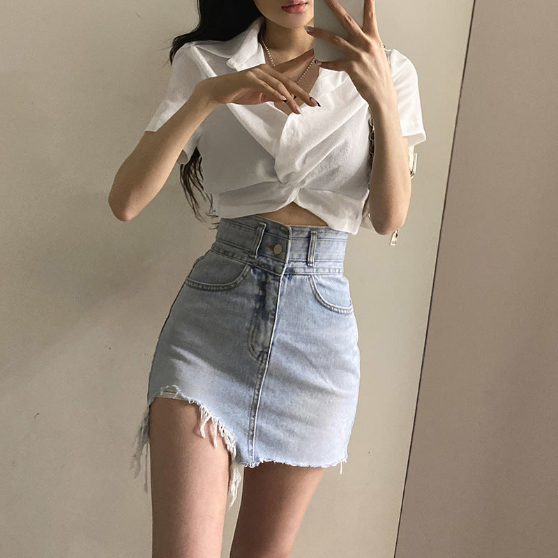 Women's Design Twist Solid Color Short Sleeve T-Shirt