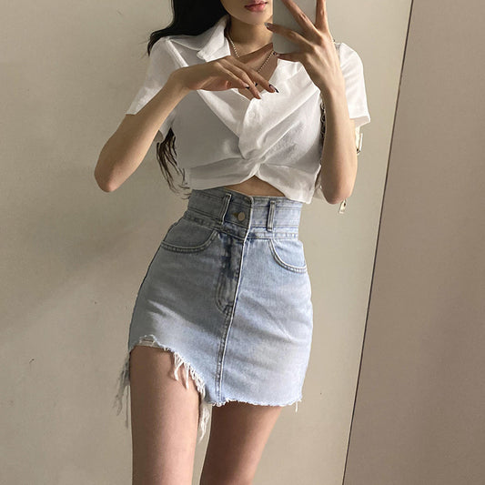 Women's Design Twist Solid Color Short Sleeve T-Shirt