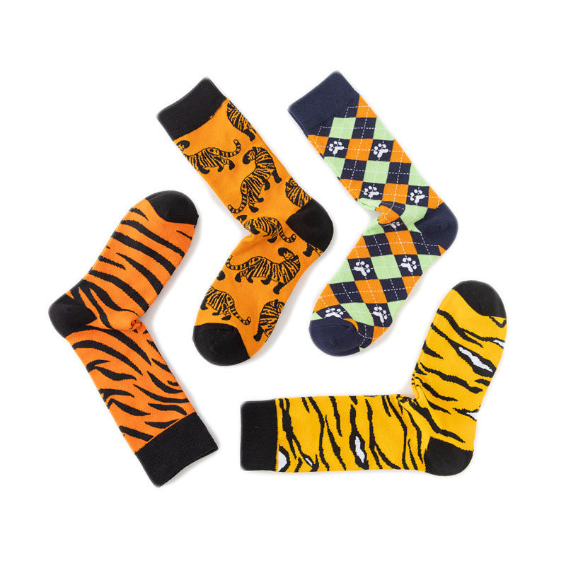 Animal Colorful Skull Print Cotton Middle Tube Socks