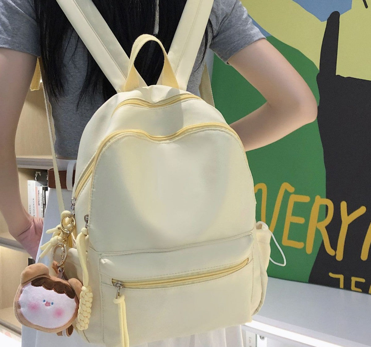 Women's Japanese Style Solid Color Raw Backpack Cute And Lightweight Travel