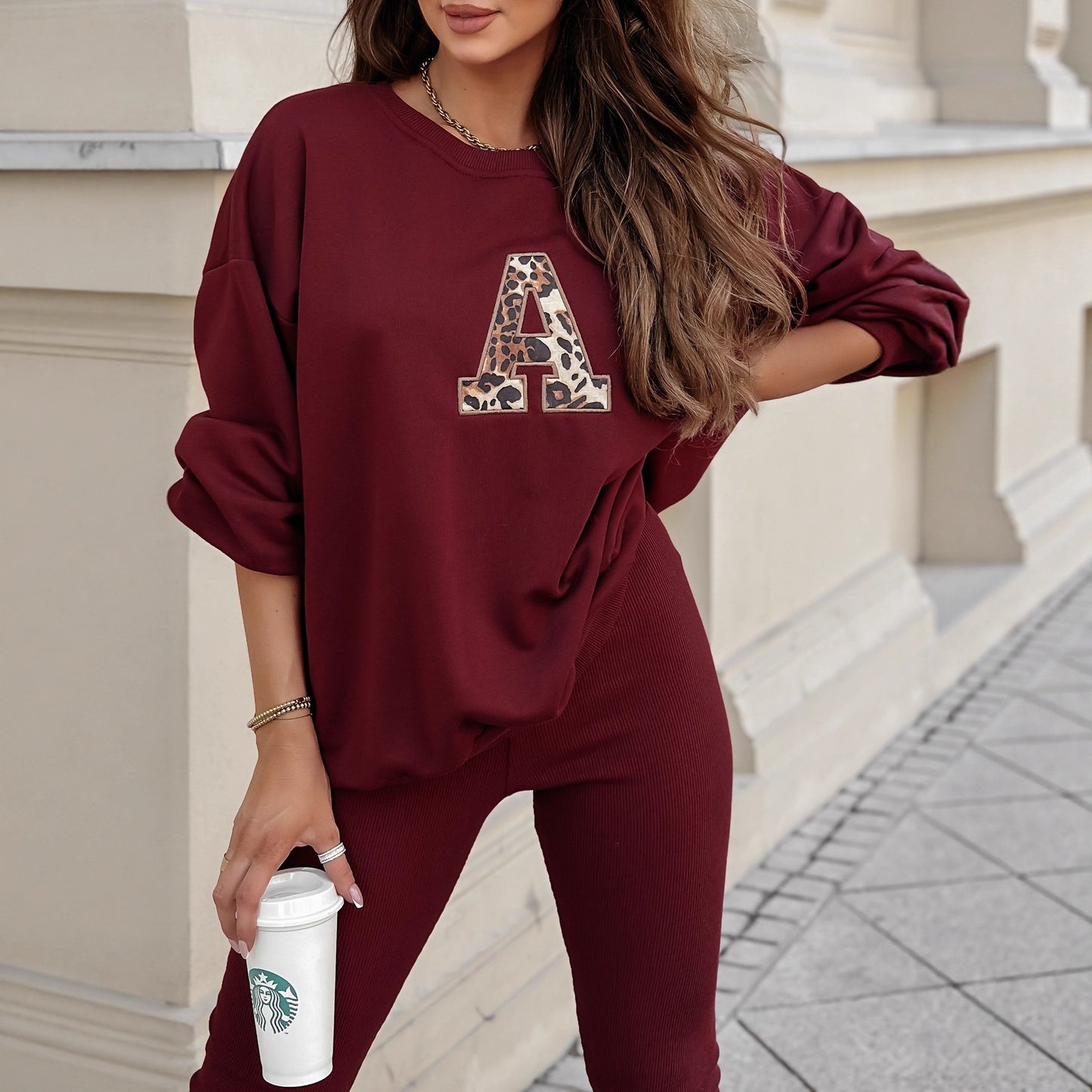 Foreign Trade Casual Sweatshirt Fashionable American-Style Pullover Women's Sporty Leisure Sweatshirt Two-Piece Set