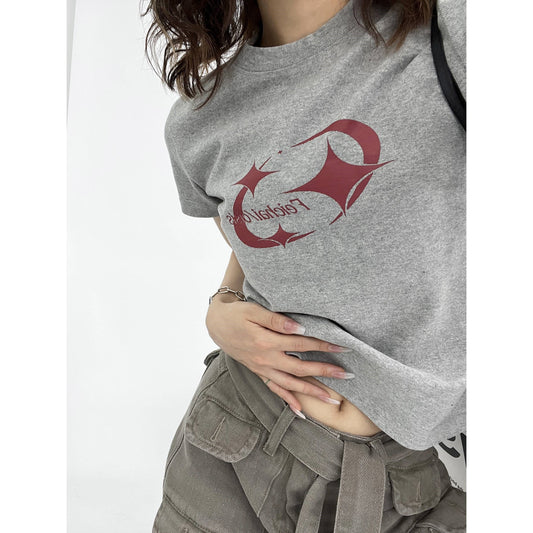 INS American Slim Fit T-shirt Retro Design Short Women's