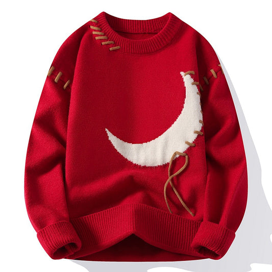 Trendy Moon Jacquard Round Neck Sweater For Men