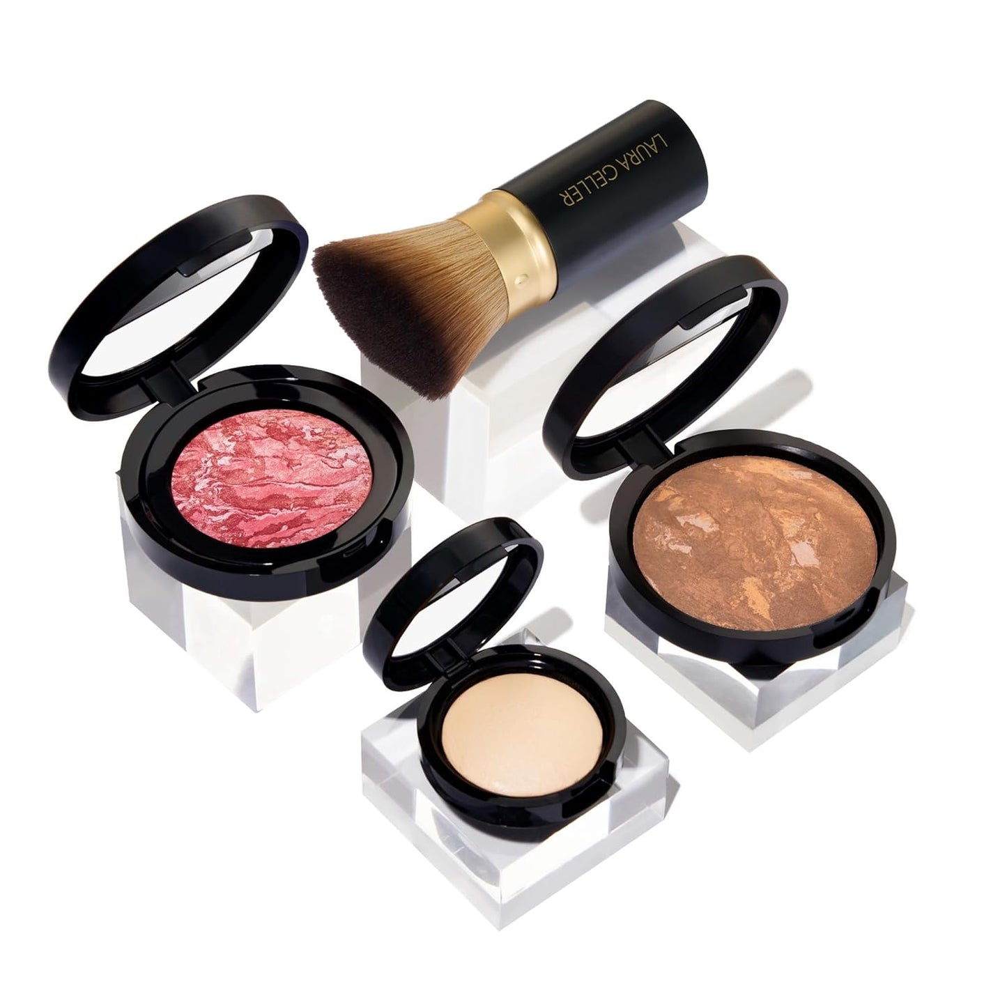Daily Routine Kit (4 PC): Baked Balance-N-Brighten Foundation, Sand + Retractable Kabuki Brush + Blush-N-Brighten, Tropic Hues + Original Baked Highlighter, French Vanilla