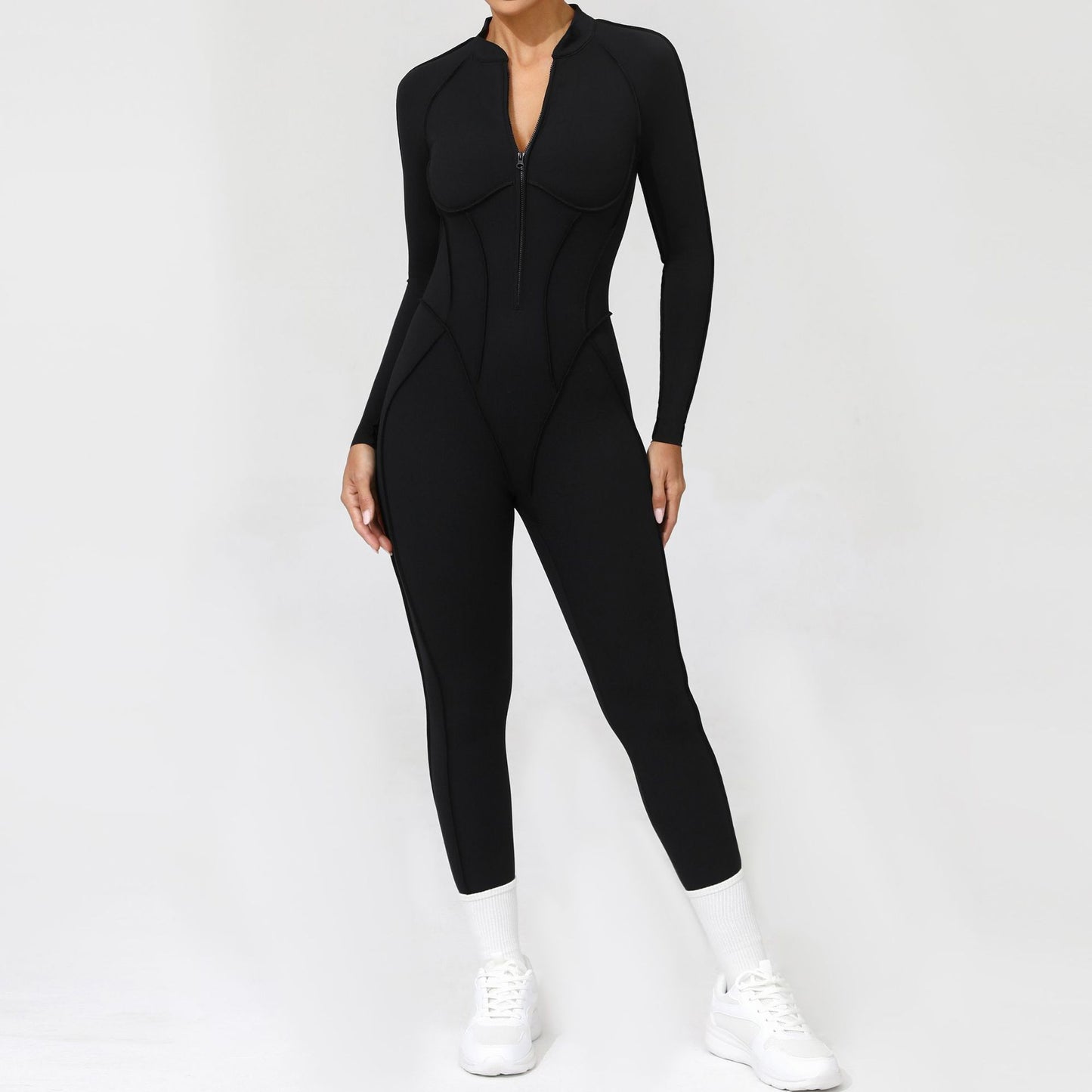 Womens Half Zip Long Sleeve Yoga Jumpsuit