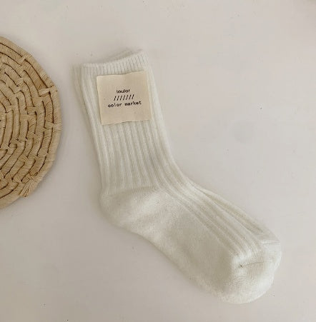 Winter Korean Style Mid Tube Pure Color Thickening Keep Warm Knit Socks