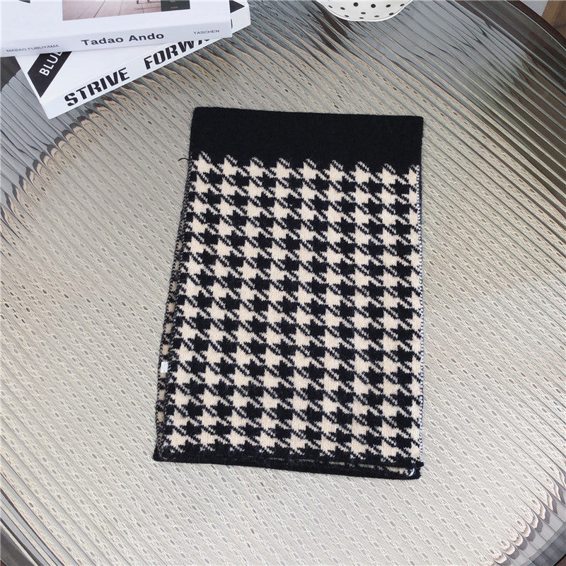 Houndstooth Dual-use Long Thick Woolen Warm Scarf