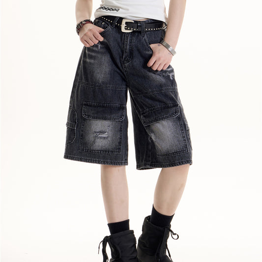 Women's Retro Hot Girl Ripped Design Denim Middle Pants
