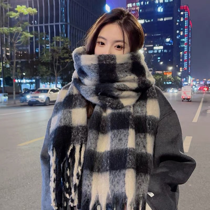 Rainbow-grid Womens Mohair Thermal Snood Long Style
