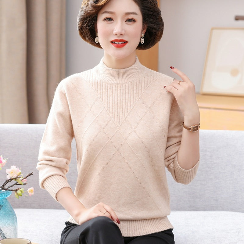 Mock Neck Sweater Mom's Fashionable Pullover Bottoming Shirt