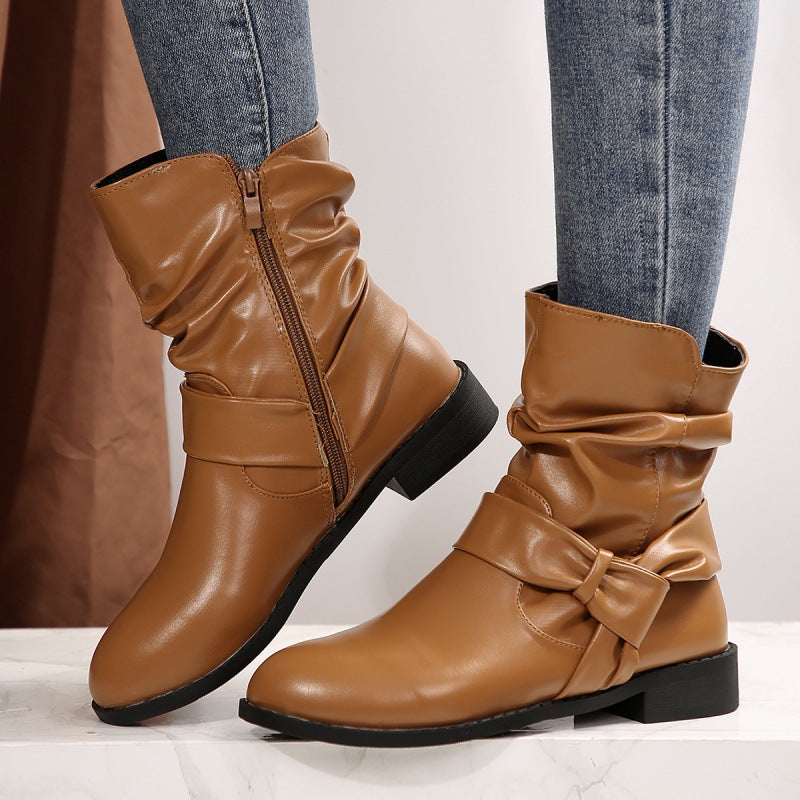 Round Toe Flat Bottom Fleece-lined Warm Plus Size Martin Boots
