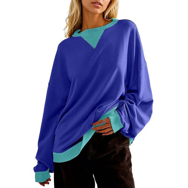 Løs Afslappet Sweater med Kontrastfarve til Kvinder