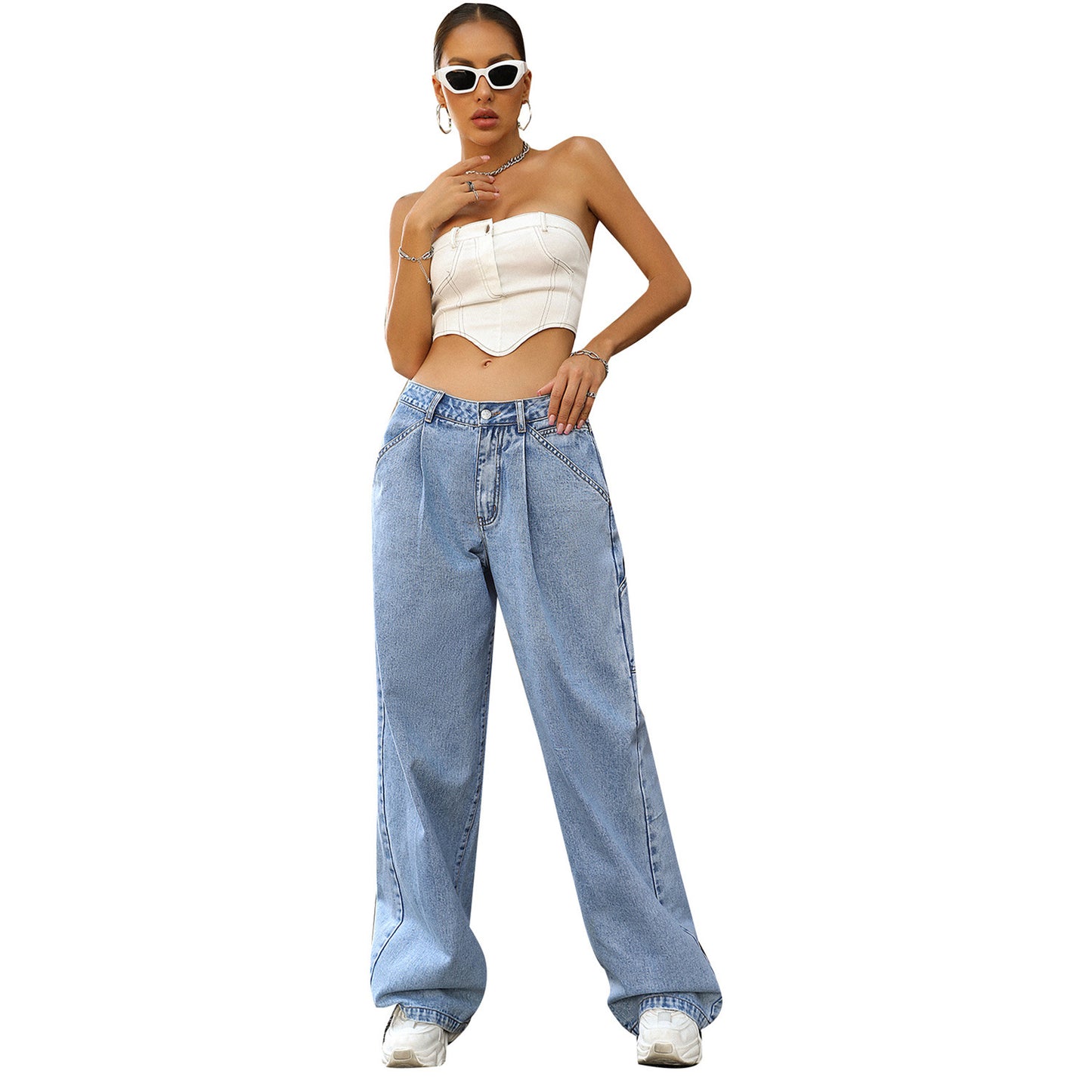 Dame Mode Trendy Højtaljede Løse Denim Bukser