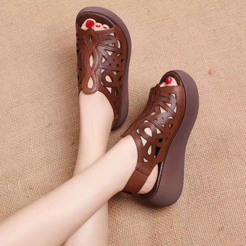 Real Soft Leather Sole Mesh Hollow Breathable Shoes