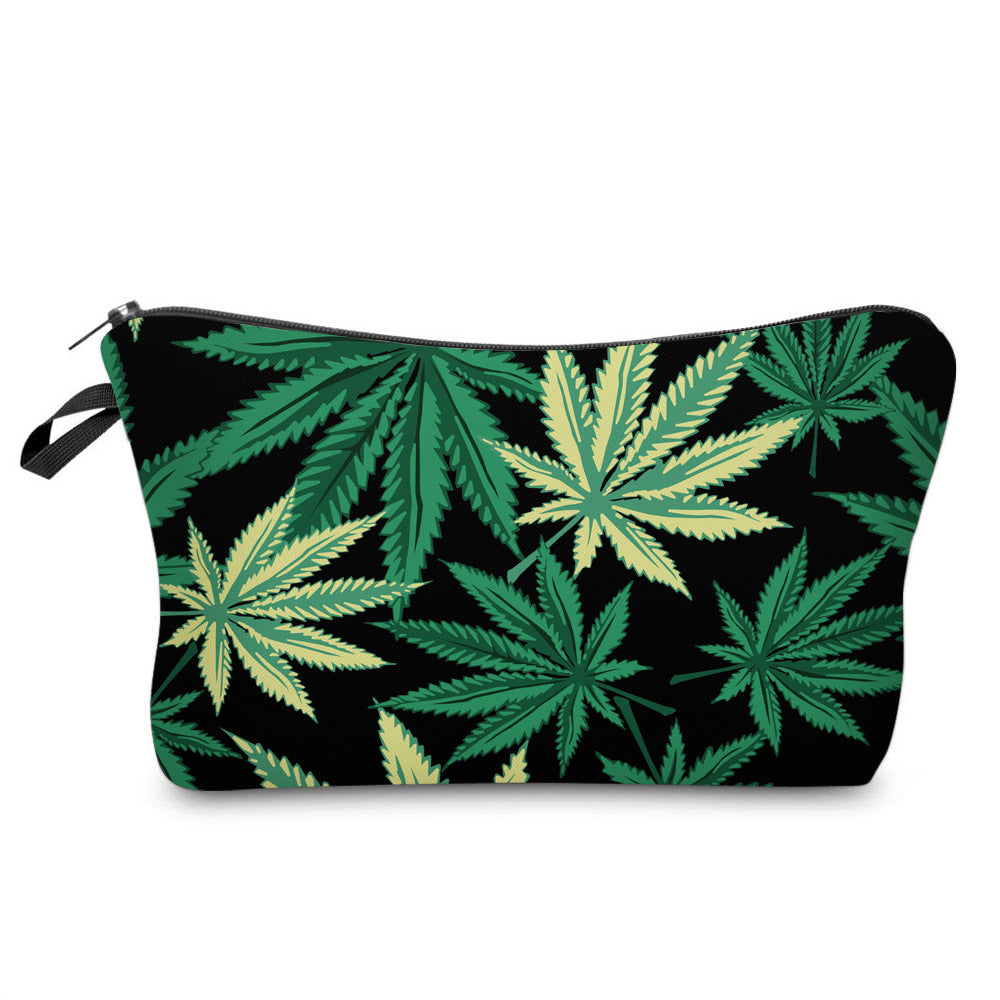 Printed Leaf Waterproof Double Layer Cosmetic Bag
