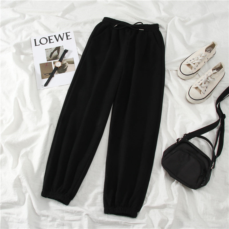Fleece-lined Outer Wear Straight-leg Ankle-banded Pants