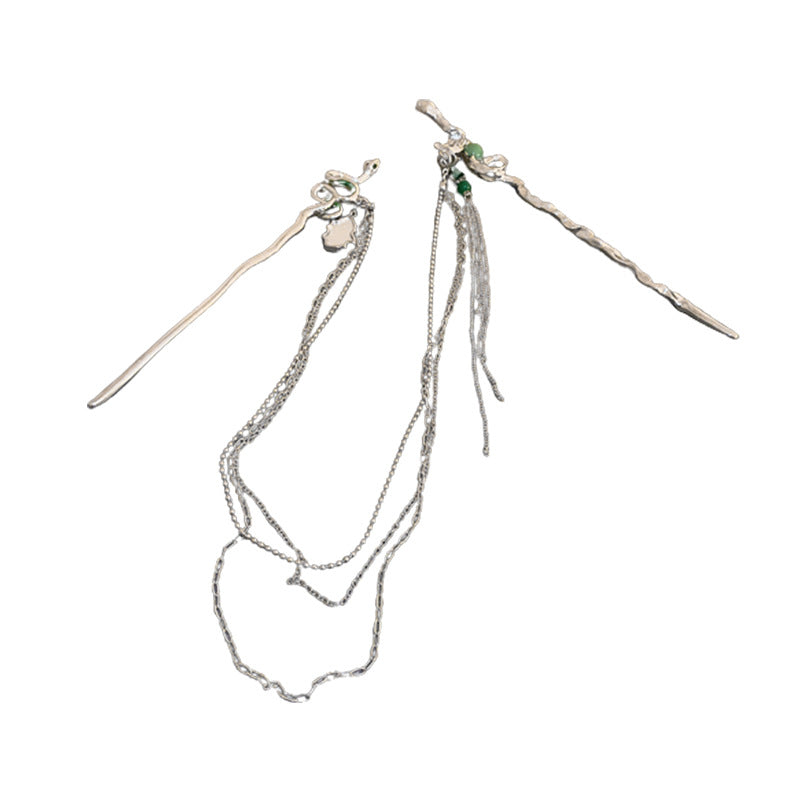 Double Hairpin Split Snake-shaped Tassel Hairpin New Chinese Bun Plate