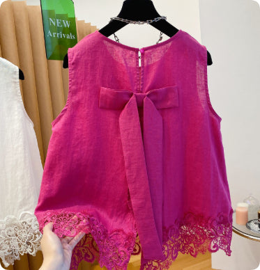 French-Style Lace Spliced Sleeveless Vest