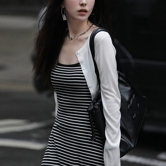 Versatile Slim-fit Striped Slip Dress For Women