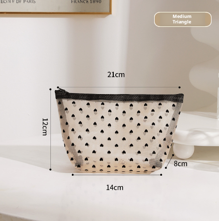 Love mesh cosmetic bag-with portable large size-1 beige color