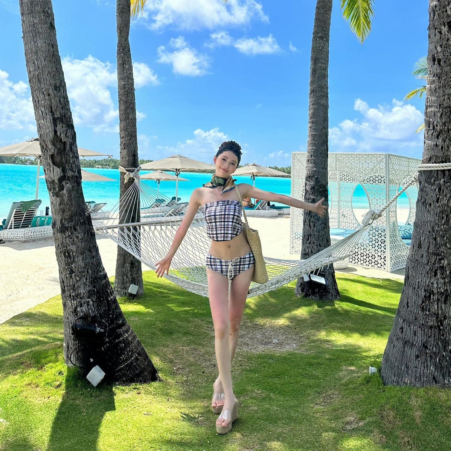 Sexy American Bombshell Retro Plaid Two-Piece Bikini Set 3 Pieces