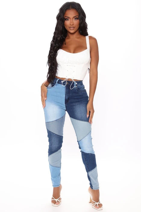 Temperament Skinny Calf Trousers Black Women's Jeans