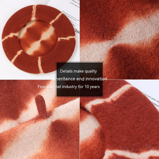 Hat New Tie-dyed Fine Wool Material Beret