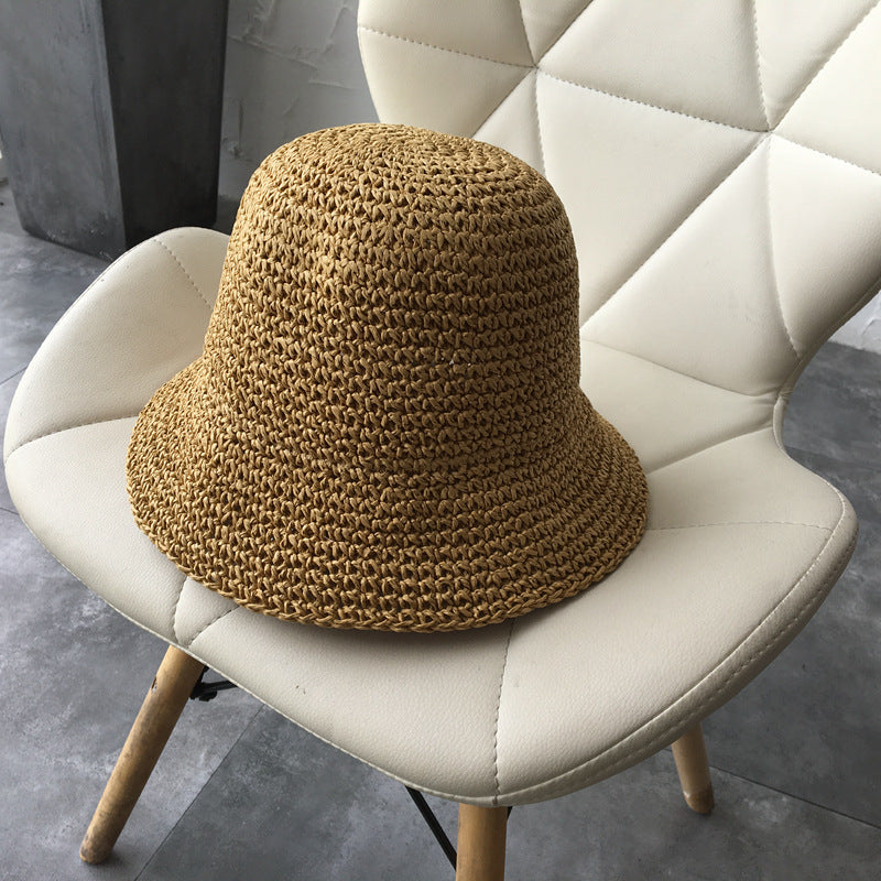 Women's Straw Hat Foldable Rolled Edge Small Brim Sunshade
