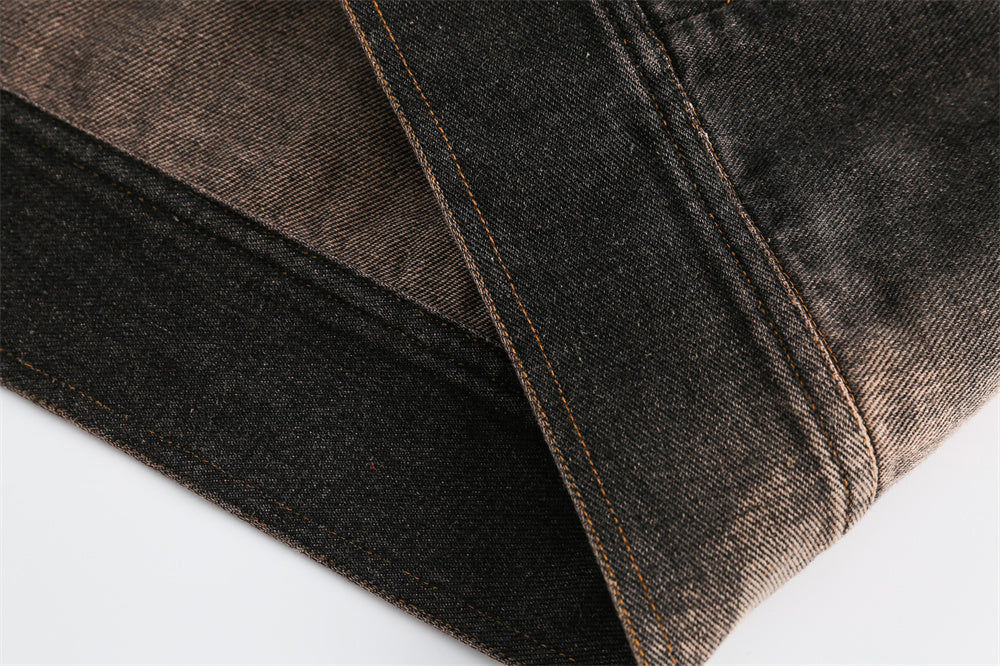 Punk Design Stitching Cat Raw-cut Edges Turn-down Collar Coat
