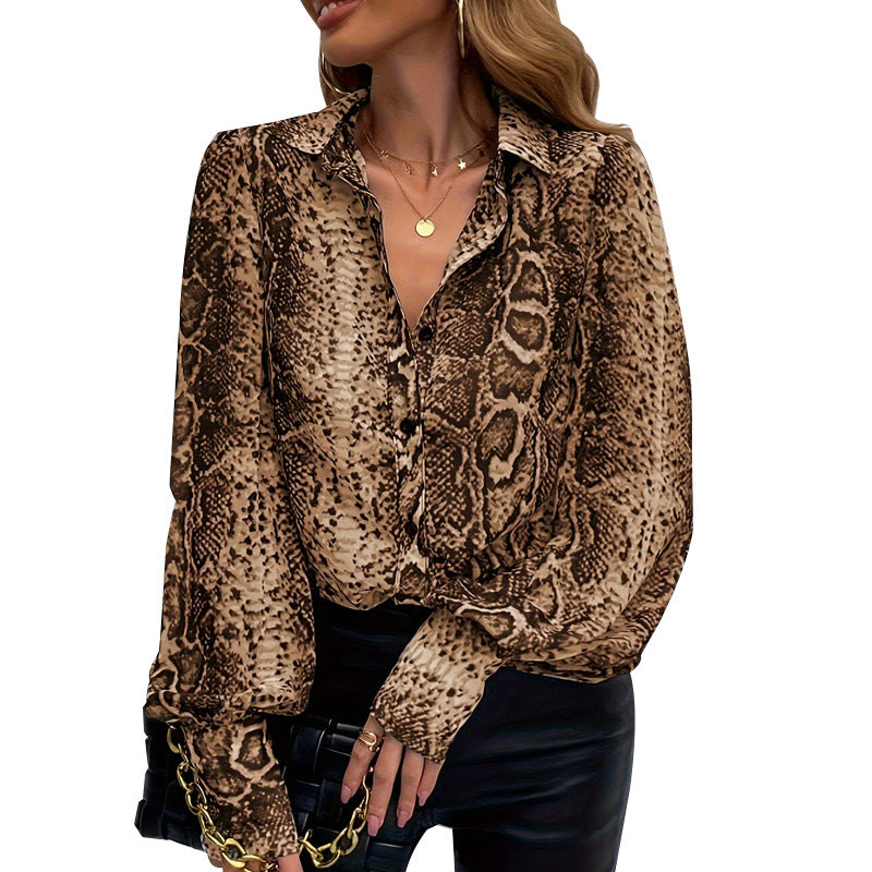 Stylish And Elegant Leopard-print Long-sleeve Cardigan Shirt