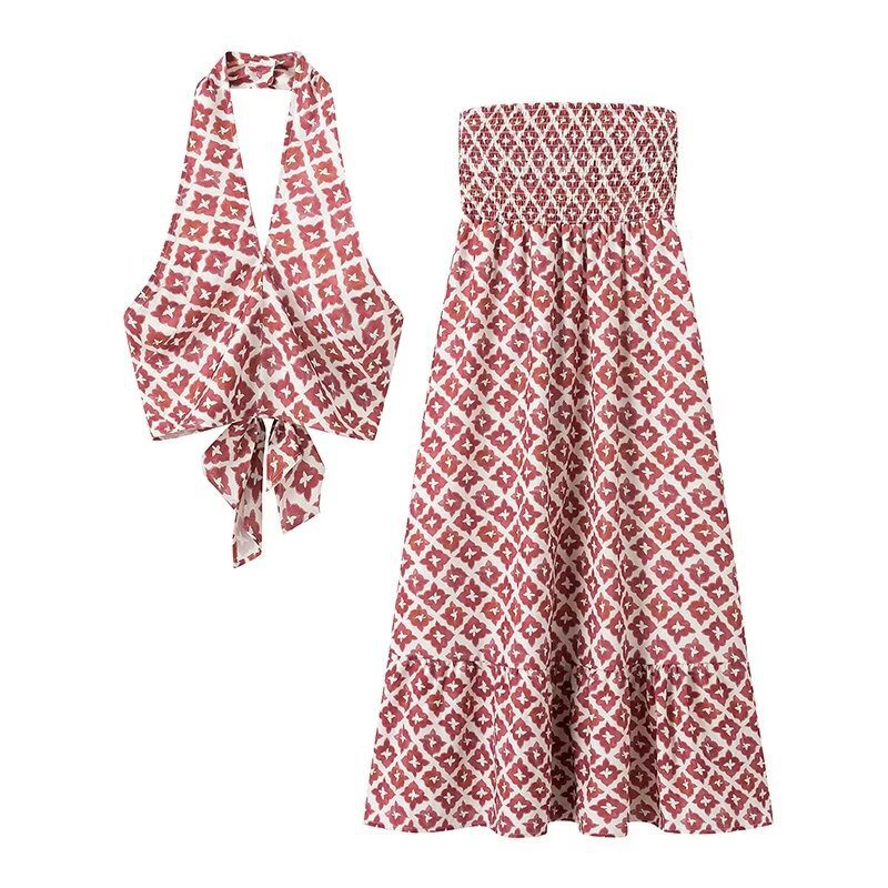 Halter Lace-up Small Top Waist-slimming Long Dress
