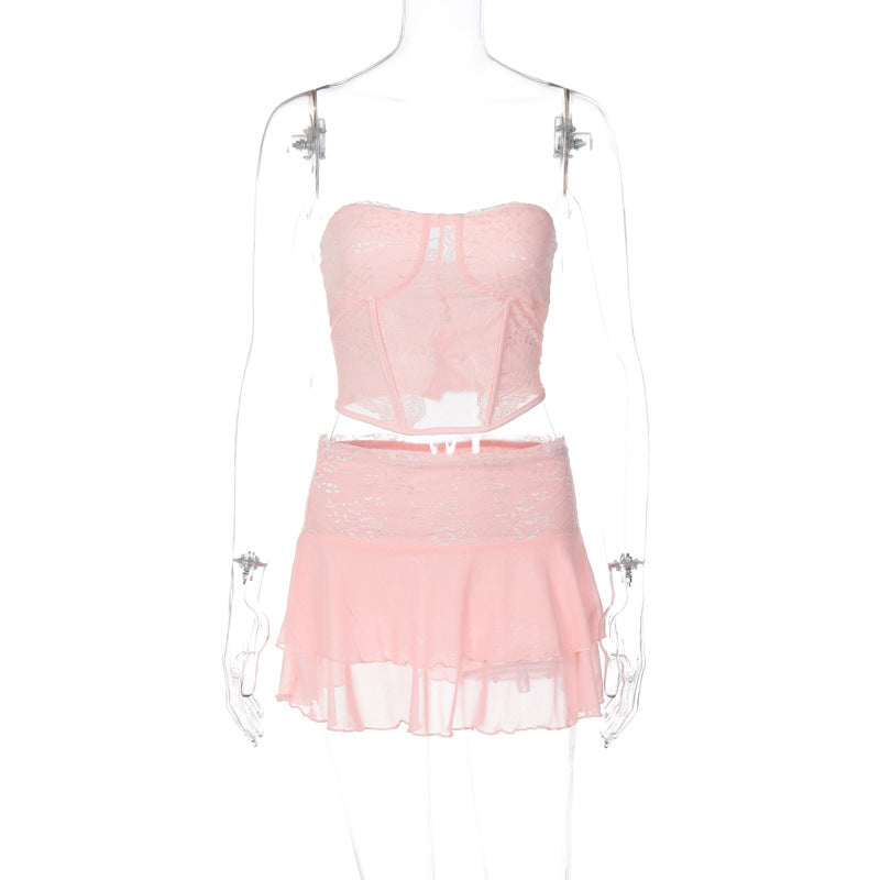 Ultra-short, Double-layered Pure-youth-style Skirt Set For Women