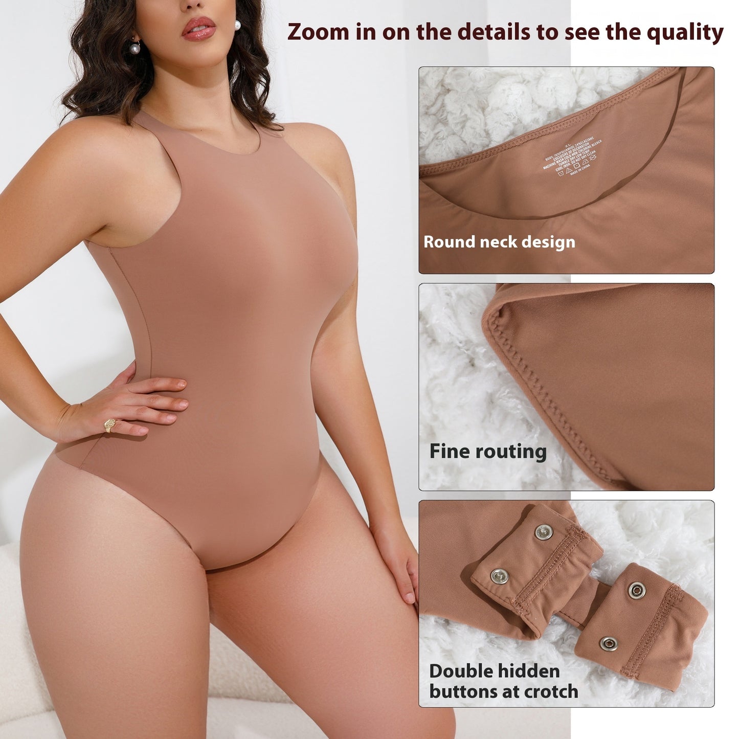 Sleeveless T-shaped Tight Soft Round Neck Jumpsuit Nude Feel Tights