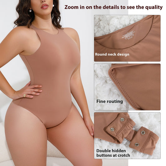Sleeveless T-shaped Tight Soft Round Neck Jumpsuit Nude Feel Tights