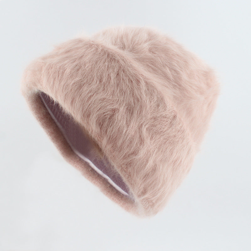 Plush and gentle rabbit hair knitted pile hat