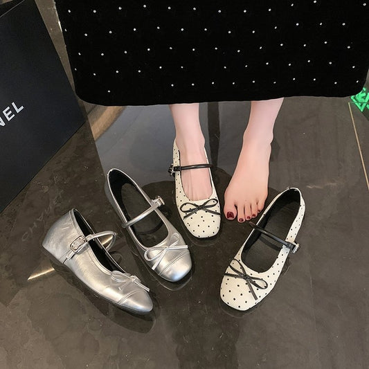 Women's French Style Bow Embellished Shallow Cut Hidden Wedge Heel Single Shoes, 2026 New Collection, Gentle Evening Style Fashion Dress Shoes With One-Strap Buckle