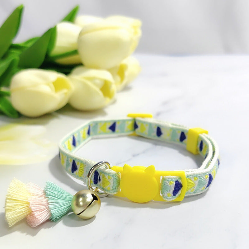 Anti-suffocation Safety Buckle Cat Collar Tassel Bell Adjustable Anchor Chain Rope