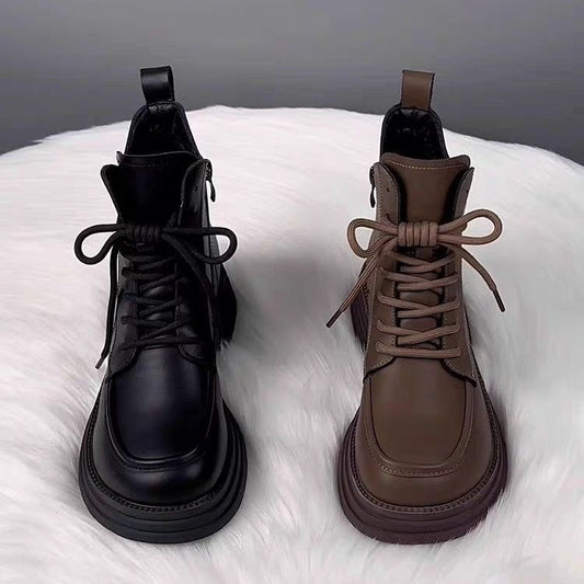 Womens All-Match Soft Leather Padded Dr Martens-Style Boots With Thick Sole For Warmth And Comfort