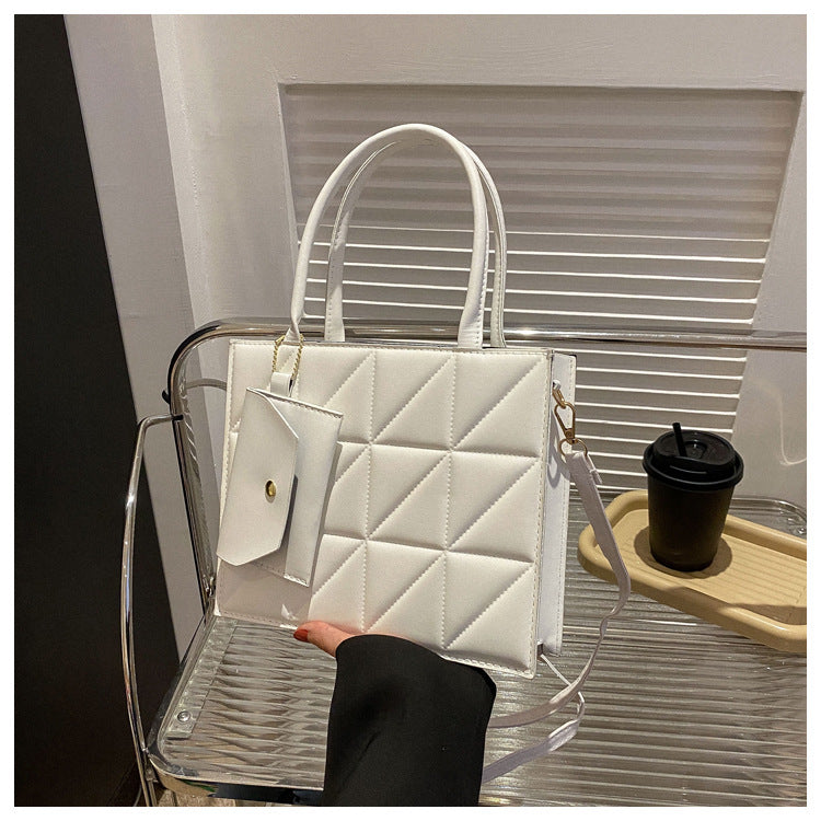 Fashionternet Plaid Skulder Med Lille Pung Enkel Elegant Bærbar Firkantet Tote Damehåndtaske