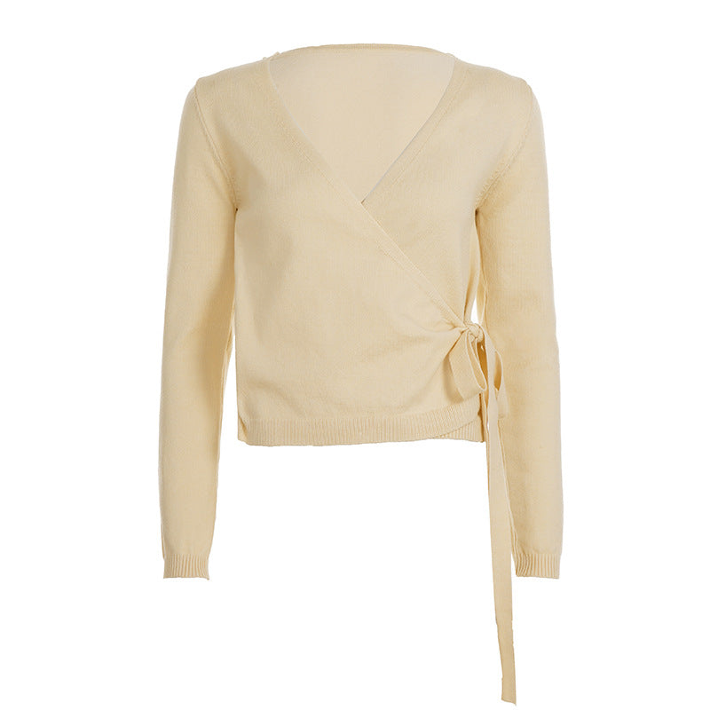 Cross V-neck Bottoming Lace-up Casual Sweater
