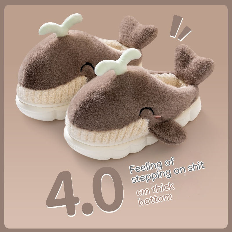 Dancing Whale Cotton Slippers Women's Cute Indoor Household Platform