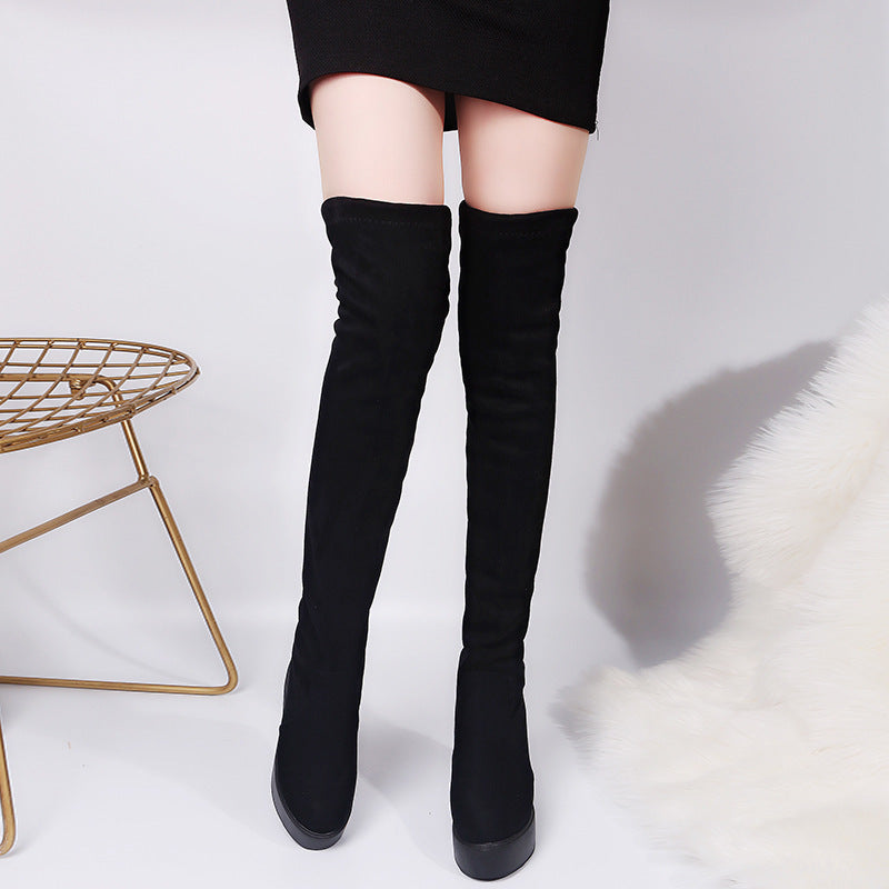 Suede Matte Slimming Stretch Over-the-knee Boots Lightweight Platform Women