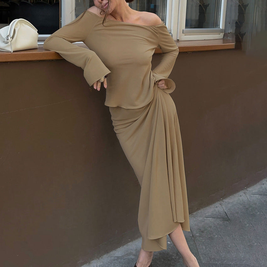 Womens Long-Sleeve Top And Ankle-Length Skirt Set