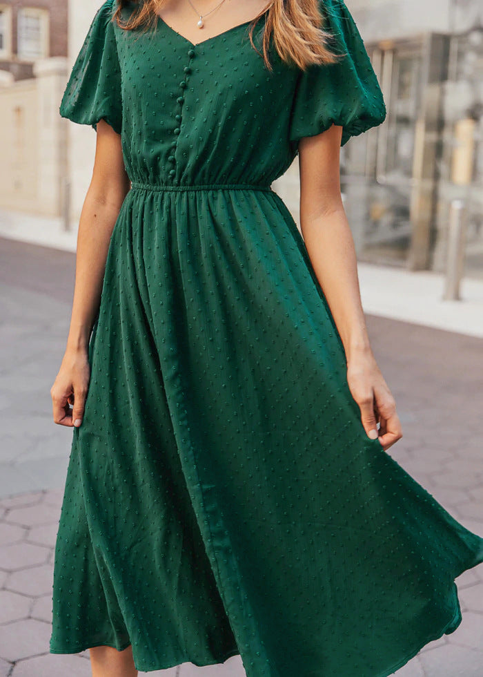 V-neck Button Fashion European And American Women's Dress