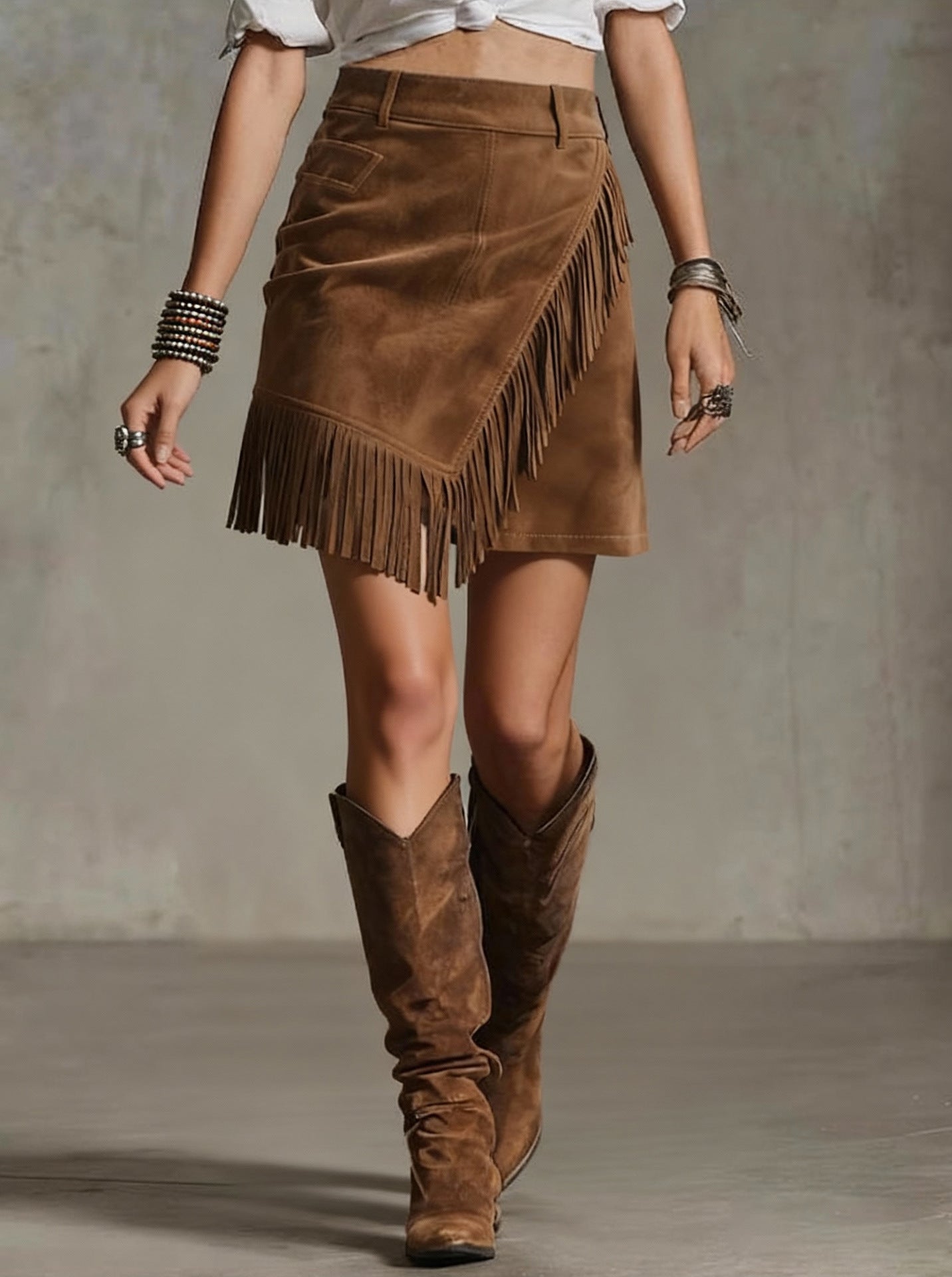 Womens Retro Western-Style Suede-Like Casual Skirt