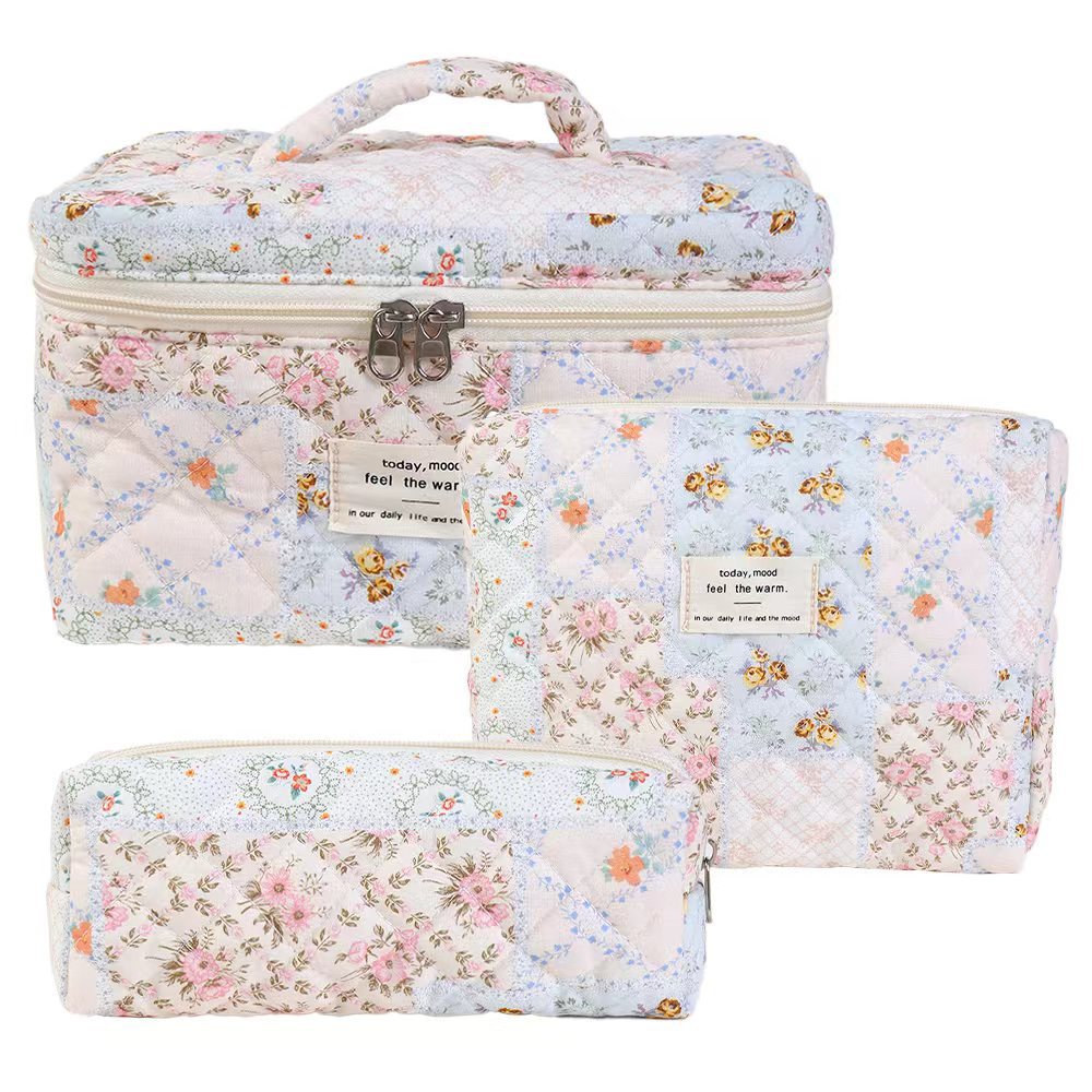 Small Floral Storage Portable Cosmetic Bag Large Capacity